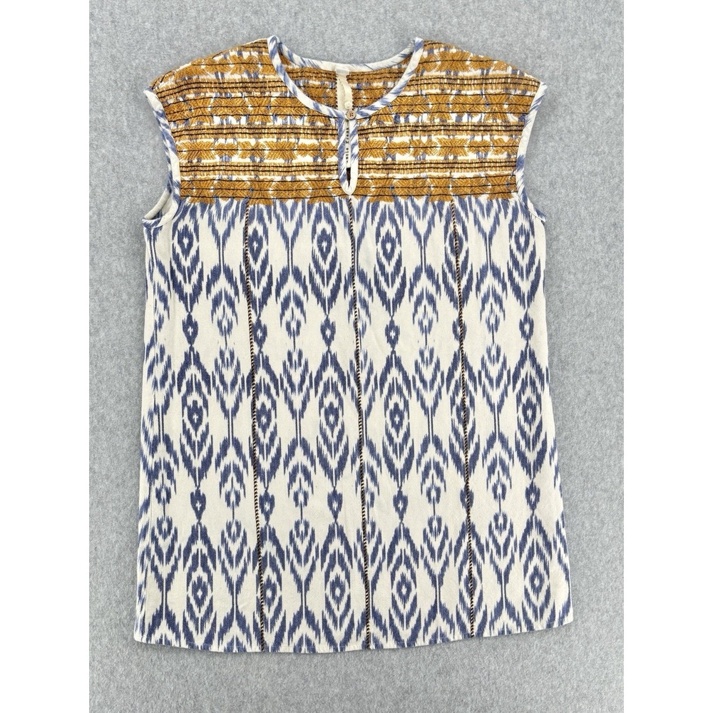 Uncle Frank Embroidered Ikat Sleeveless Cotton Tunic Top Women Medium